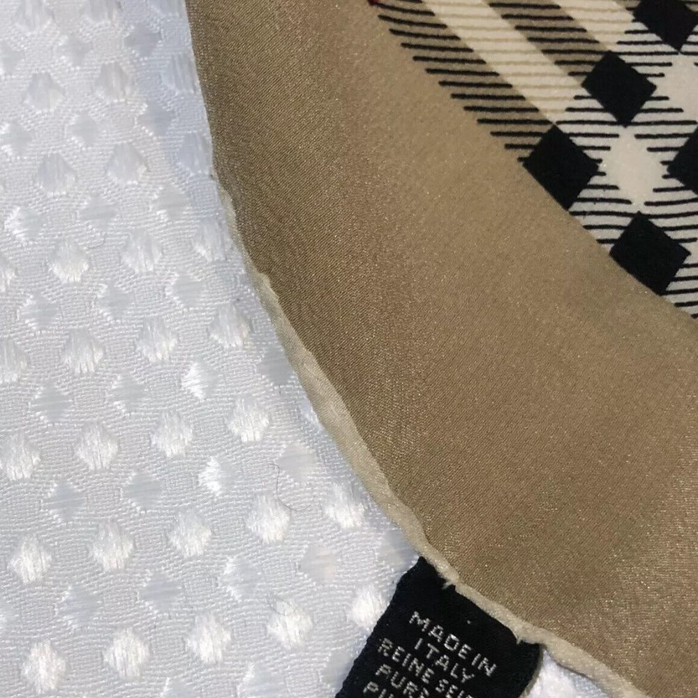 Burberry Vintage Check Nova Archive Logo Beige Brown Silk Scarf - Picture 4 of 8